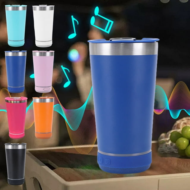 Vaso de altavoz Bluetooth, vaso de acero inoxidable, audio inalámbrico, recargable, diseño portátil, taza, aislamiento incorporado, camping, 16oz
