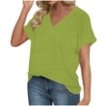 thumbnail image 4 of Deep V Neck Womens Tops Curved Hem Shirts for Women Fashion Trendy Blouses Casual Loose Fit Tees Tops Sales Today Clearance,Green,M, 4 of 6