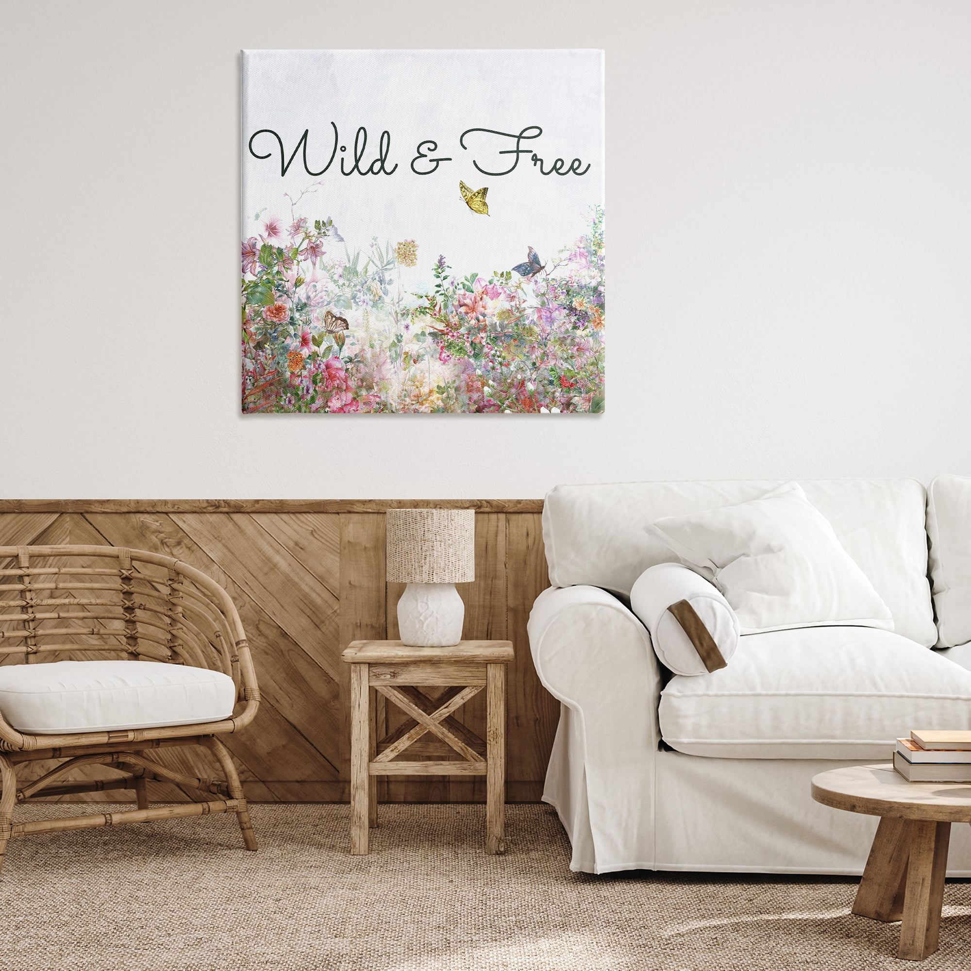 Stupell Industries Wild & Free Butterflies Landscape & Nature Painting Wrapped Canvas Art Print Wall Art, 36 x 36
