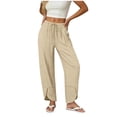 thumbnail image 2 of Stamzod Women's Casual Pants Summer Elastic Waist Split Soft Lounge Trousers with Pockets 2026 Beach Vacation Clothes Beige L, 2 of 9