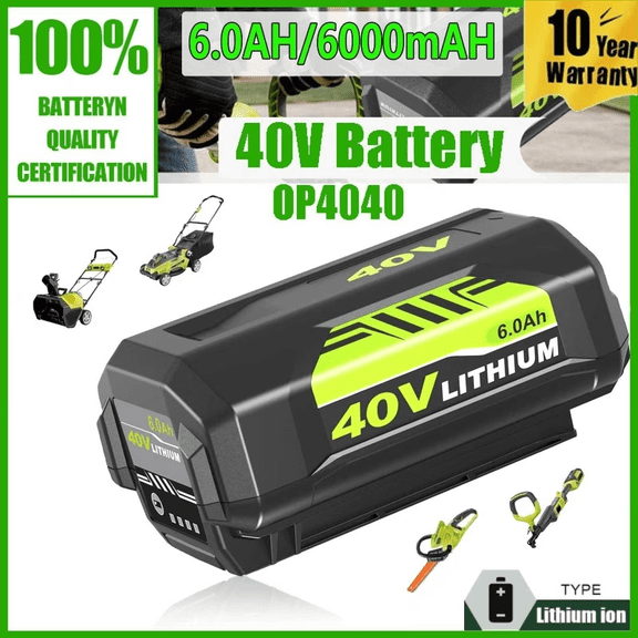 Mingsci OP4040A1 40V 6.0Ah Lithium-ion Battery Replacement for Ryobi 40V Battery OP4040 OP4050A OP4026 OP40201 OP40261 OP4030 OP40301OP4050 OP40601 mit LED Indicator