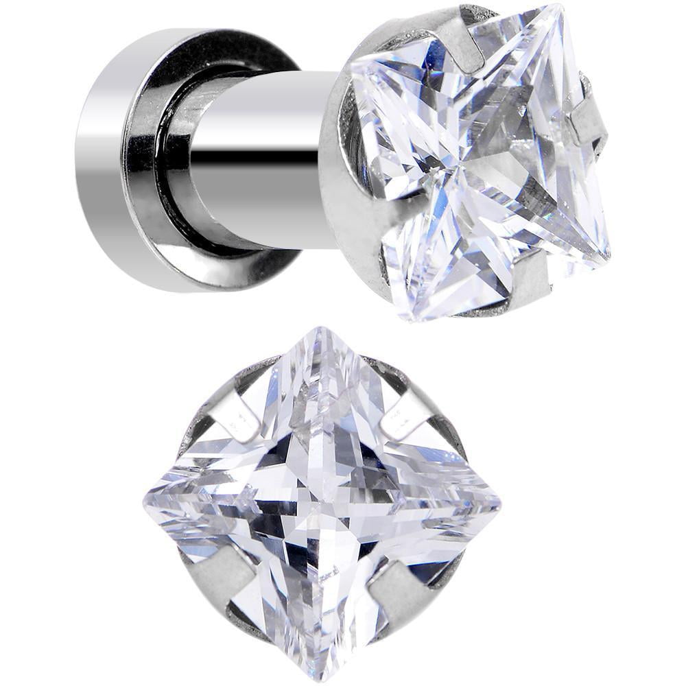 4G Square Big Clear Diamond Cut Tunnel Plug Tunnels Body Piercing