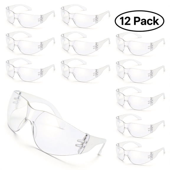 12 Pack Clear ANSI Z87.1 Safety Glasses Wrap Around Protective Work Eyewear UV Protection(12/24Pack)