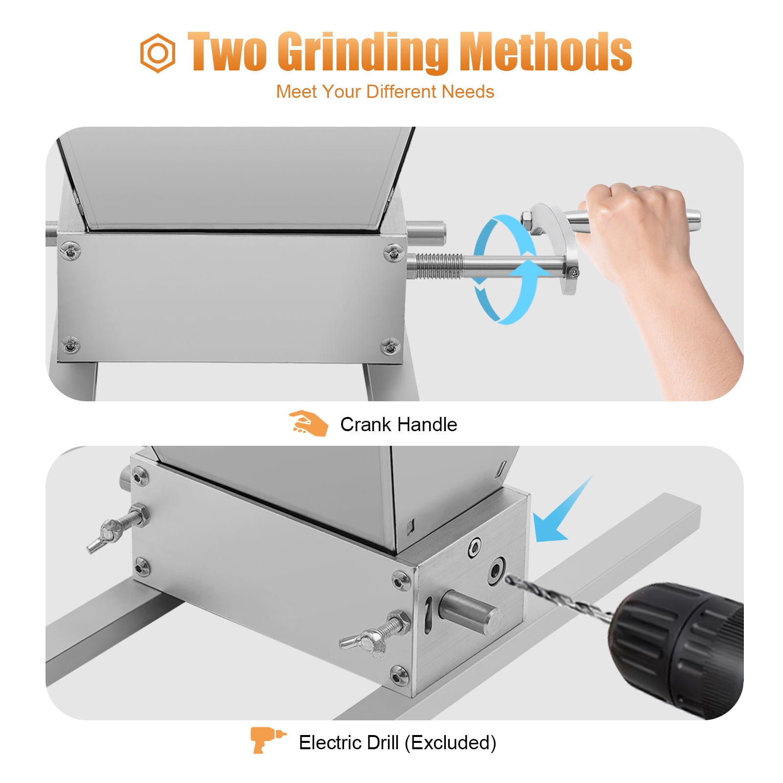4L Manual Grain Crusher Roller Grain Mill Adjustable Low Speed Drill Corn Crusher Machine Grinder Grinding Machine Silver