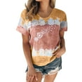 thumbnail image 1 of Hauts pour Femmes Décontractés Été Manches Courtes Tunique Ample T-Shirts Chic Henley Col Rond Mode Imprimé Blouses Basiques, 1 of 4