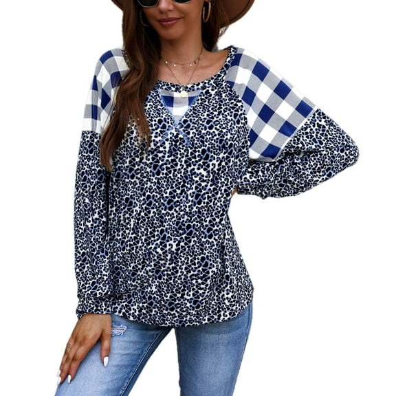 Two Tone Mixed Print Sweater Blue Small