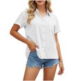 thumbnail image 4 of Women Short Sleeve Button Down Shirts Casual Tops Loose Fit Collared Blouses with Pockets, 4 of 9