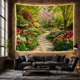 thumbnail image 6 of Tulips on Garden Pathway with Blossoming Tree and Flower Beds, Peaceful Cottagecore for Flower Lovers, Floral Wall Art, Housewarming Gift, Tapestry Wall Hanging for Bedroom and Living Room, 6 of 7