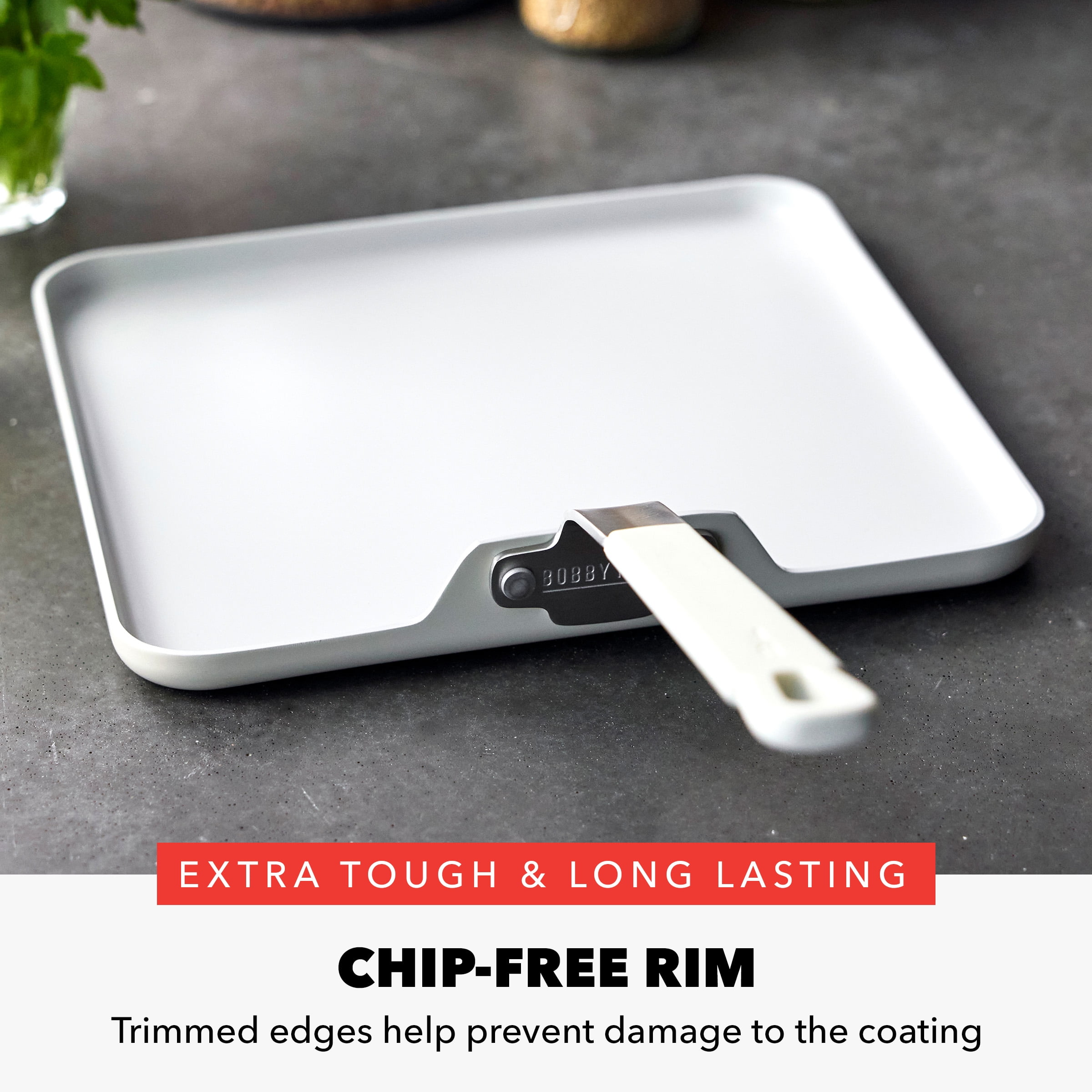 GreenPan Bobby Flay 11" Aluminum Ceramic Nonstick Square Griddle, Cream White, Dishwasher Safe