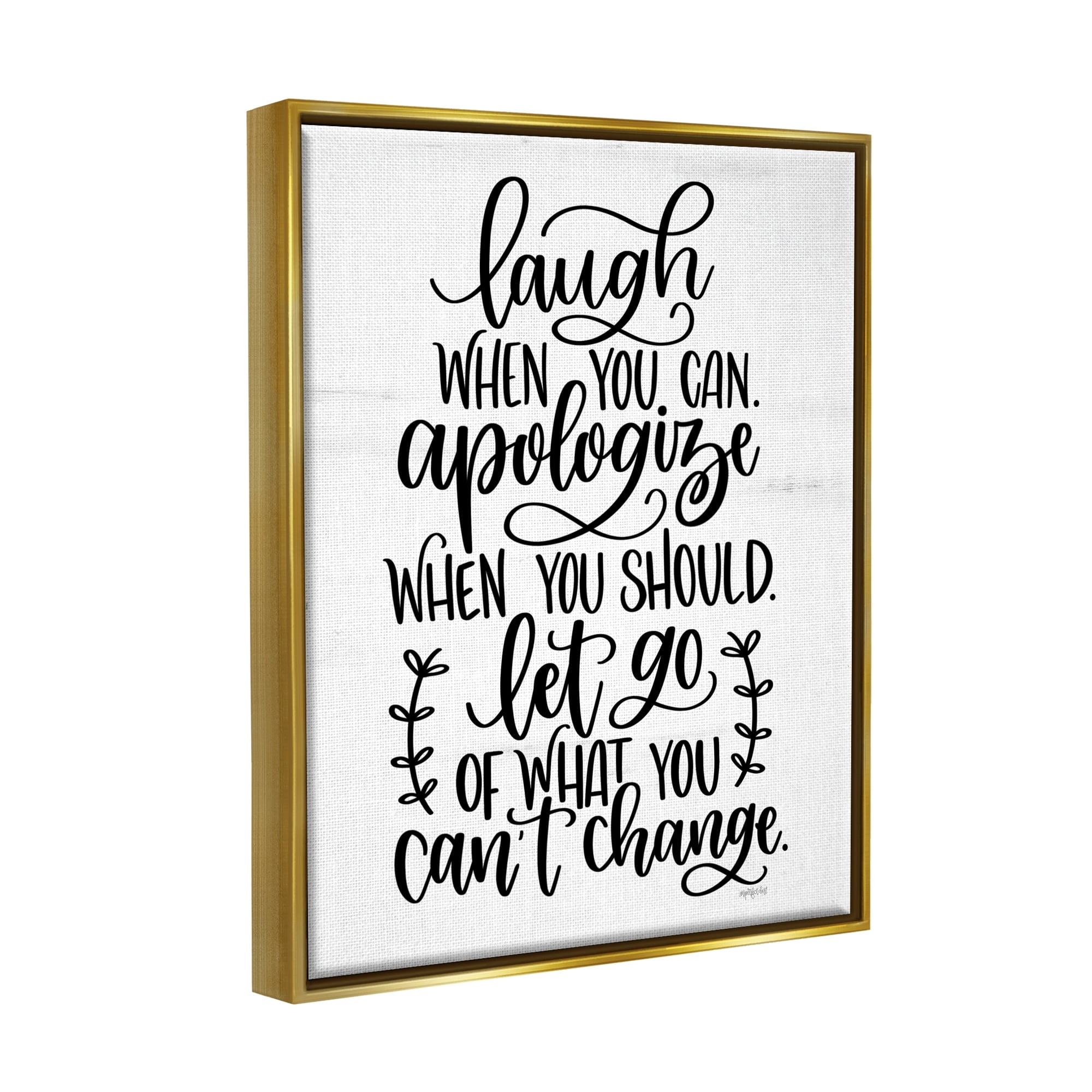 Stupell Industries Inspirational Life Quote Script Calligraphy Birch Pattern Graphic Art Metallic Gold Floating Framed Canvas Print Wall Art, Design by Imperfect Dust