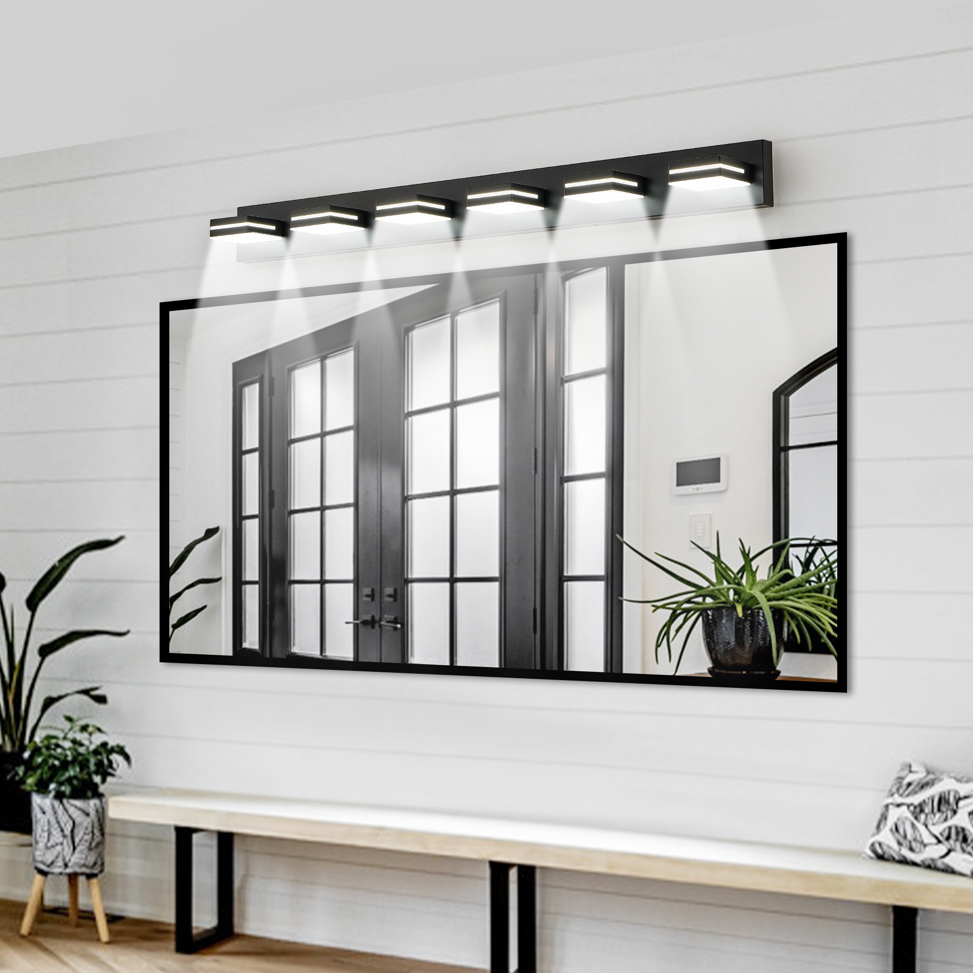 Leumius Modern 6-Light LED Vanity Light, Sleek Minimalist Design, Energy-Efficient, Easy to Install Wall Sconce for Mirror, Bathroom, Bedroom and Hallway Black