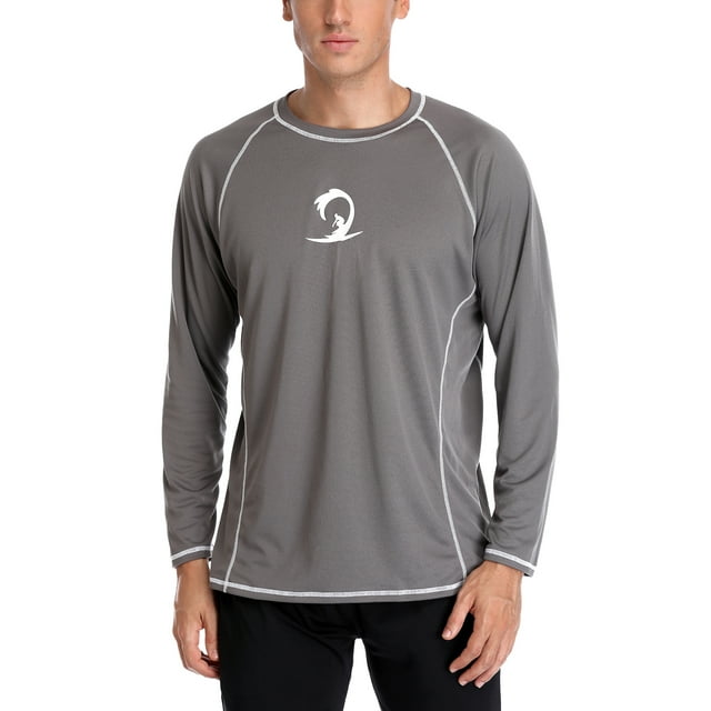 Men's Long Sleeve Active Rashguard Shirts Solid Workout Top Sports Tee UPF 50+