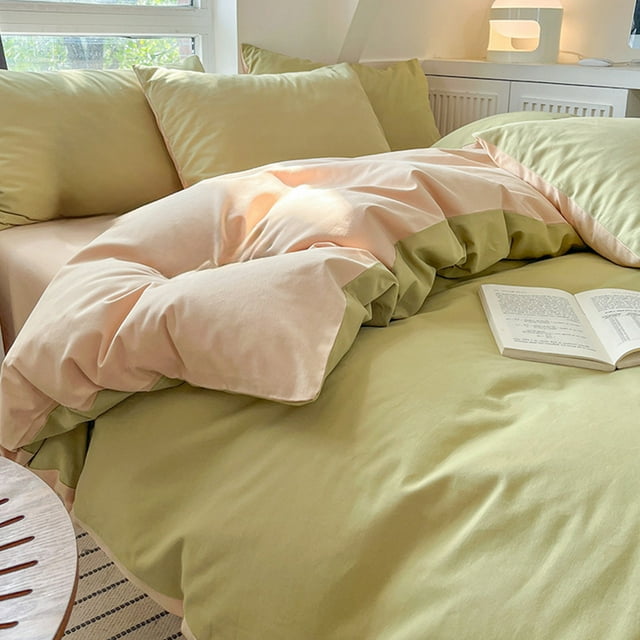 Ensemble de Literie Réversible en Coton Lavé 4 Pcs pour Lits de Dortoir / Polyester Doux et Respirant / Comprend Housse de Couette, Drap-Housse et 2 Taies d'Oreiller / Déco de Chambre pour Étudiants et Ados