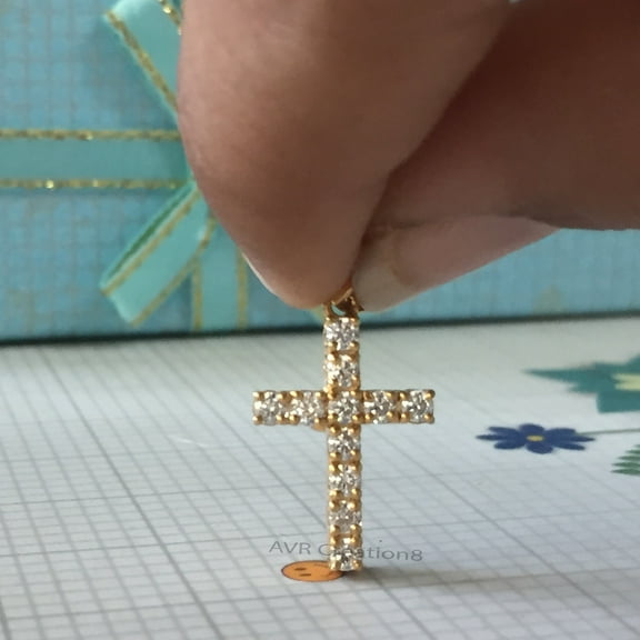 Cross Pendant Necklace, Dainty Diamond Cross for Women, 14K Yellow Gold Plated, Religious Gift