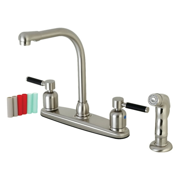 Kingston FB758DKLSP Kaiser Two-Handle 4-Hole 8" Centerset Kitchen Faucet with Side Sprayer in Brushed Nickel