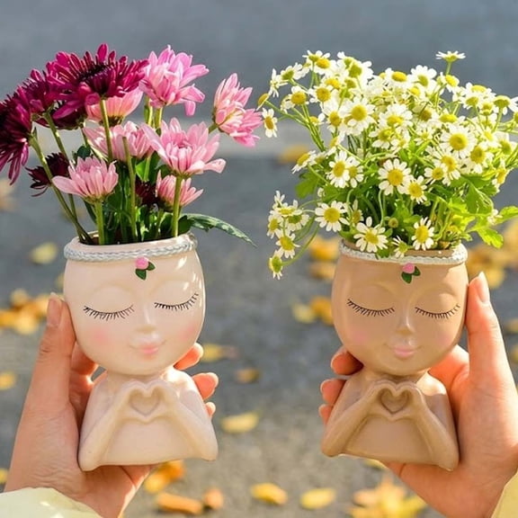 2 Packs Funny Plant Pots, Cute Head Flower Pot for Indoor Outdoor Succulent/Herb