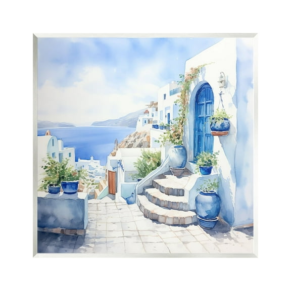 Stupell Industries Santorini Terrace View Travel & Places Painting Unframed Art Print Wall Art, 12 x 12