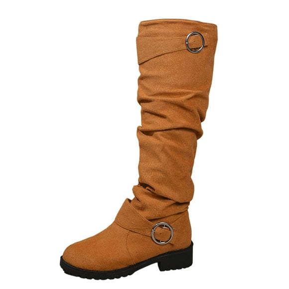 Wdhugt Women'S Round Toe Ankle Boots With Belt Buckle Fleece Lining Western Style Casual Shoes Flock Upper Size Us 7