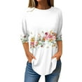 thumbnail image 2 of White Women's Long Sleeve T-shirt, 3/4 Length Sleeve Womens Tops 2025 Spring Neck Casual Print Tunic T Shirts Three Quarter Length Womens Tops,Women's Long sleeve T-shirt 3XL, 2 of 4