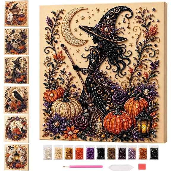 Halloween Pearl Art DIY Kit, Pearl Painting Kits for Adults, 3D Diamond Painting Crafts