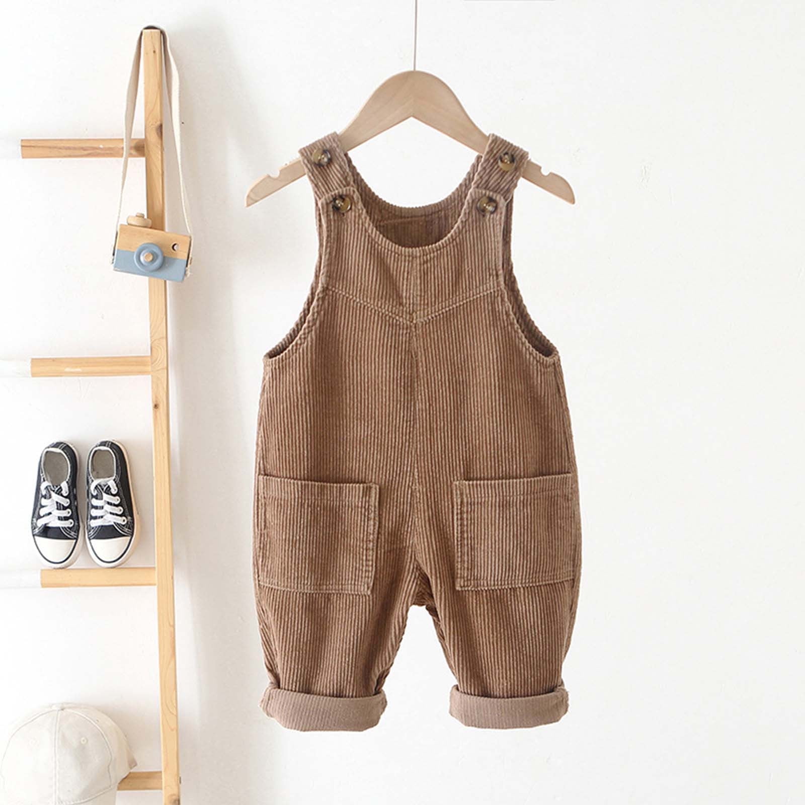 Ulitacool Boys Romper 18-24 Months Round Neck Corduroy Onesies Overall With Adjustable Straps And Convenient Snap Closure Sleeveless Jumpsuit Durable Clothing Coffee