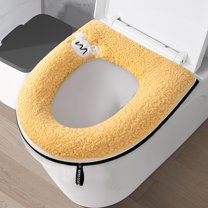 Kumdkd Yellow Thickened Toilet Seat Cover with Handle, Winter Warm Waterproof Toilet Seat, Removable Soft Fabric Toilet Lid Cover for Cold Weather, Universal Fit for Most Toilets, Easy Clean