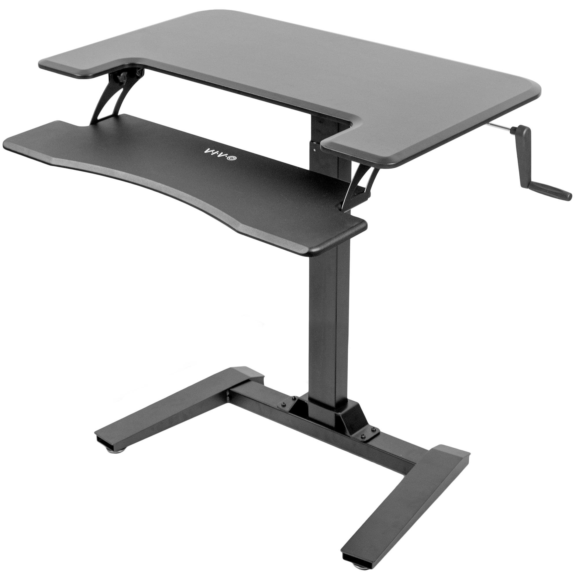 Vivo Black Manual Crank Height Adjustable Standing Desk With Base Dual Tiered Small Space Workstation Desk V111vm Walmart Com Walmart Com
