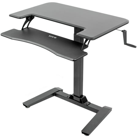 Vivo Black Manual Crank Height Adjustable Standing Desk With Base