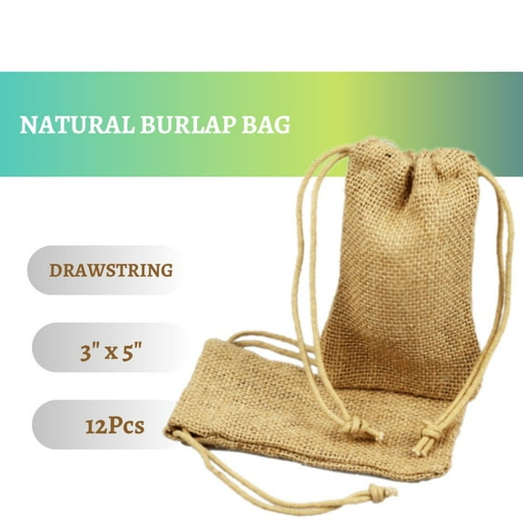 Novel Box Natural Burlap Jewelry Pouch Bag With Drawstring 3" X 5" 12Pcs