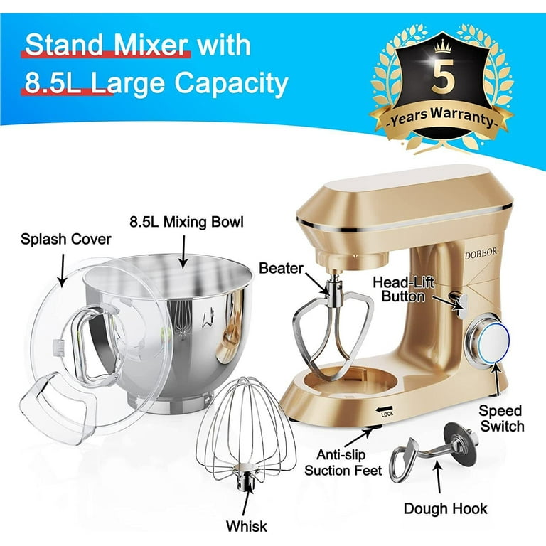 DOBBOR Electric Stand mixer, 9.5QT 660W 7Speeds Tilt-Head Dough Mixers,  Bread Mixer with Dough Hook, Whisk, Beater, Splash Guard for Baking Bread