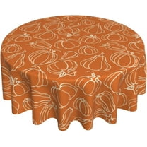 Fall Tablecloth Round, Burnt Orange Cream White Pumpkin Print Table Cloth Autumn Thanksgiving Day Harvest Holiday Decorative Tablecloths Seasonal Decor for Home Kitchen Party Picnic Dinner