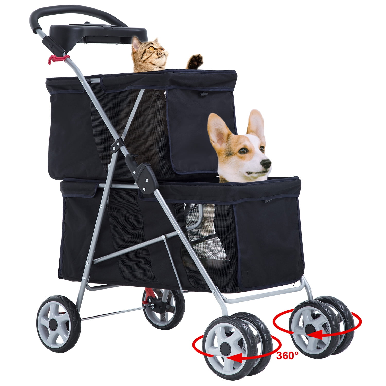 買い物 Dog Stroller Pet Cat Strollers Jogger Folding Travel Carrier Durable  Wheels Doggie Cage with Cup Holders 35Lbs Capacity Waterproof Puppy St 