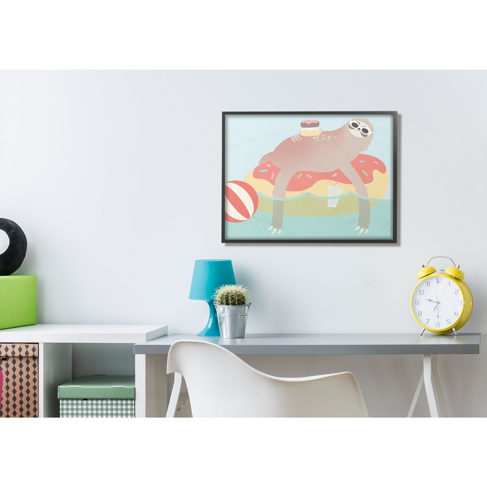 The Kids Room by Stupell Cartoon Lazy Sloth In a Donut Float Framed Giclee Texturized Art, 11 x 1.5 x 14