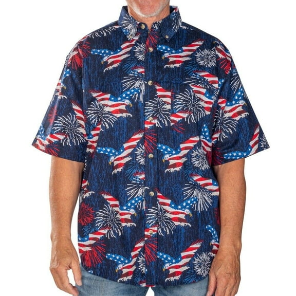 Men's Eagle Fireworks 100% Cotton Button Down American Flag Patriotic 4th Shirt