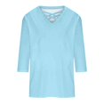 thumbnail image 4 of Levmjia Fashion Womens Summer 3/4 Sleeves Tops New Trendy V-Neck Solid Color Loose Blouse Casual T-shirt, 4 of 5
