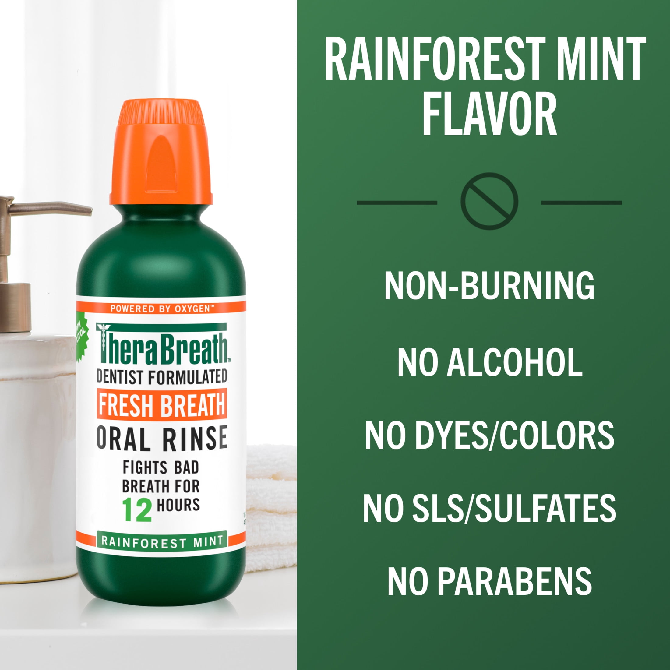 TheraBreath Fresh Breath Mouthwash, Rainforest Mint, Alcohol-Free Mouthwash for Adults, 16 fl oz