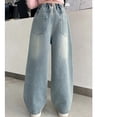 thumbnail image 5 of JLMSPLWG Girls Wide Leg Jeans with Embellished Patchwork Kids High Waist Pants Teen Girl Soft Personalized Preppy Denim Jeans Tween Girl Cute Aesthetic Trendy Jean with Pockets Girl Clothes, 5 of 9