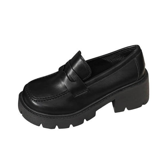 Black Ladies Everyday Shoes Featuring Round Toe Design And Thick Bottom Block Heel Ideal For Casual Outfits