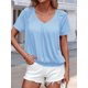 thumbnail image 4 of Camisetas Casuales de Verano para Mujer, Camisetas de Corta con Cuello en V, Azul , Talla XL, 4 of 7