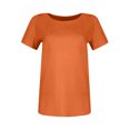 thumbnail image 4 of Womens Crewneck Short Sleeve Ribbed T-Shirt Slim Fit Tops Solid Basic Tee Saffron M, 4 of 5