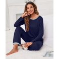 thumbnail image 5 of Women's Long Sleeve Sleepwear Soft Crew Neck Pyjama Set,Navy Blue, 5 of 5