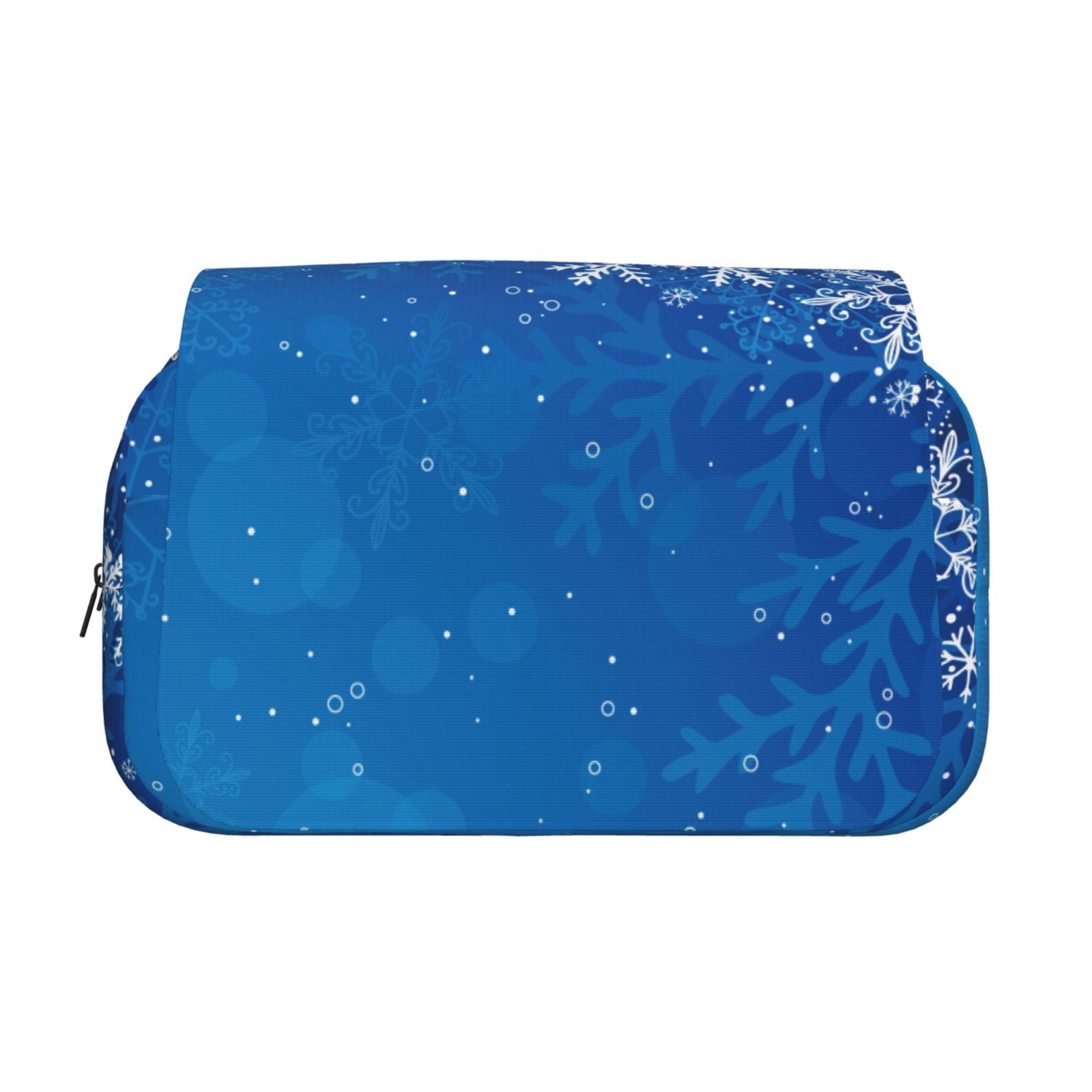 Rateoe Blue Christmas With Snowflakes Pattern Double Clamshell Pen Case, Storage Organizer with Two Zipper Compartments– Holds Up to 50 Pencils & Pens