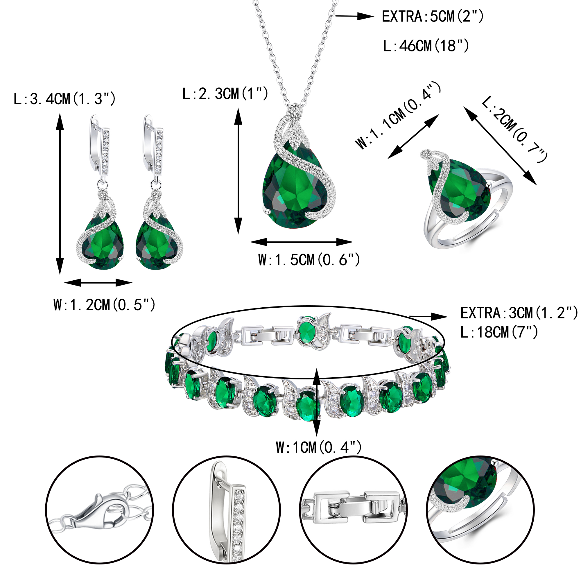 Wedure Women Bridal Jewelry Set for Bride, Emerald Birthstone CZ Necklace Earrings Bracelet Ring Sets for Birthday/Mother's Day Gifts for Women Green Silver-Tone - image 5 of 5