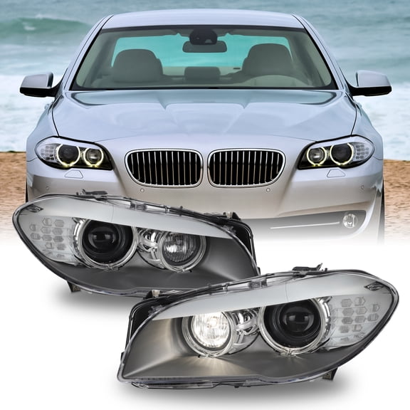 AKKON - Fits 2011 2012 2013 BMW F10 528i 535i 550i [HID/Xenon] w/ AFS Projector Chrome Headlights Driver Passenger Pair