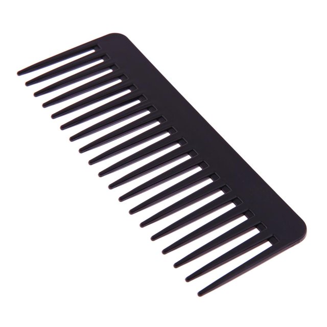 Peine de dientes anchos de plástico negro, peine ancho para desenredar el cabello ondulado