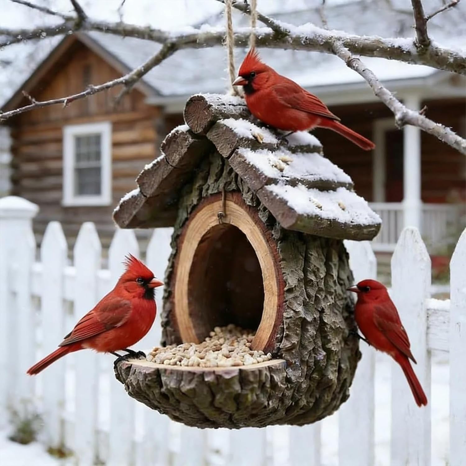 Vintage Treehouse Shape Bird Feeder, House Shape Bird Feeder for Outdoors Hanging - This House Will Feed Bird, Large Capacity Wildfeeding Station for Decorative Yard Patio Lawn Garden(1PC)