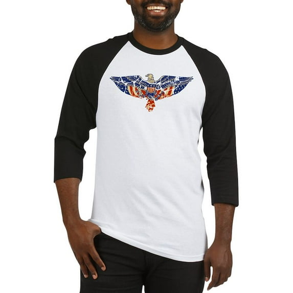 CafePress - Retro Eagle And USA Flag Baseball Jersey - Cotton Baseball Jersey, 3/4 Raglan Sleeve Shirt