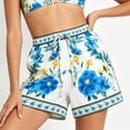 thumbnail image 4 of Women's Casual Shorts,Tropical Fruit Print , Pink Gingham Drawstring Elastic Waist Summer Beach Shorts, High Waist Loose Vacation Board Shorts, 4 of 5