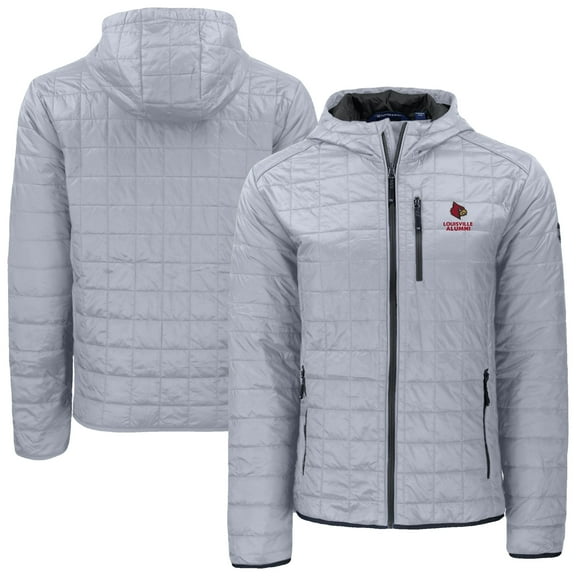 Men's-Cutter & Buck  Gray Louisville Cardinals Rainier Eco PrimaLoft Hooded Full-Zip Jacket
