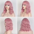 thumbnail image 3 of Women Short Curly Wigs With Bangs Pink Wavy Hair Fancy Party Cosplay Wigs, 3 of 5